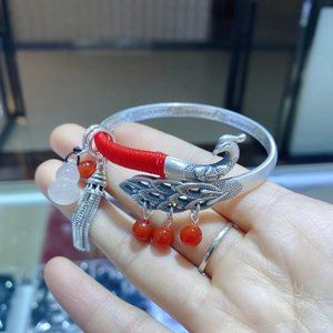 999 pure silver antique peacock bracelet